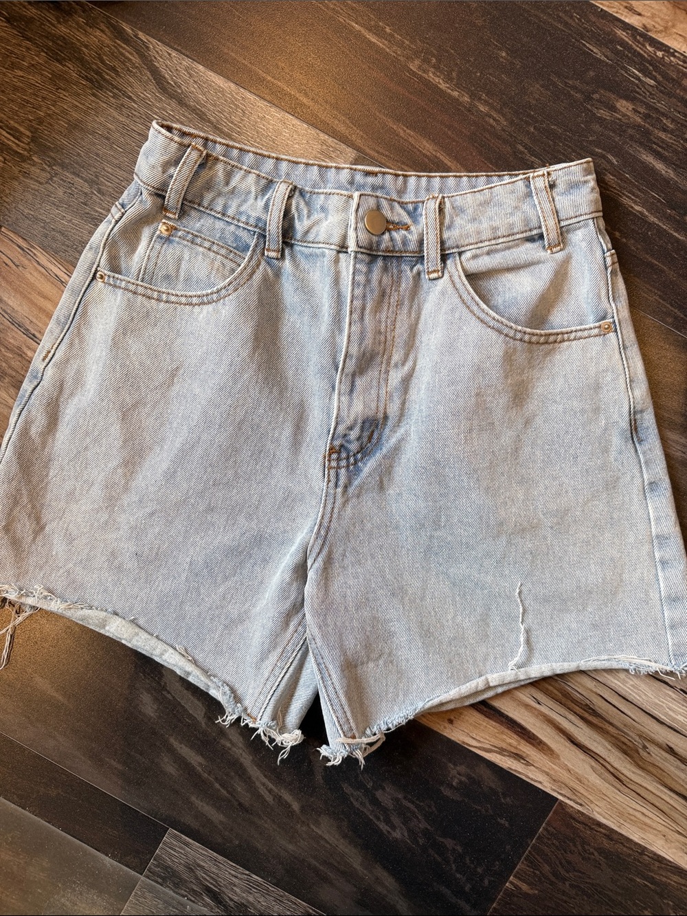 Miou Muse Washed Denim Cutoff Shorts Light Wash High Rise – Size Small